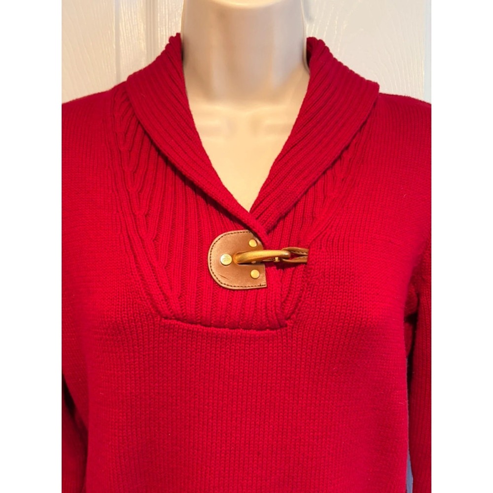 Lauren Ralph Lauren Red Shawl Collar Toggle Sweater Cotton Petite Small PS